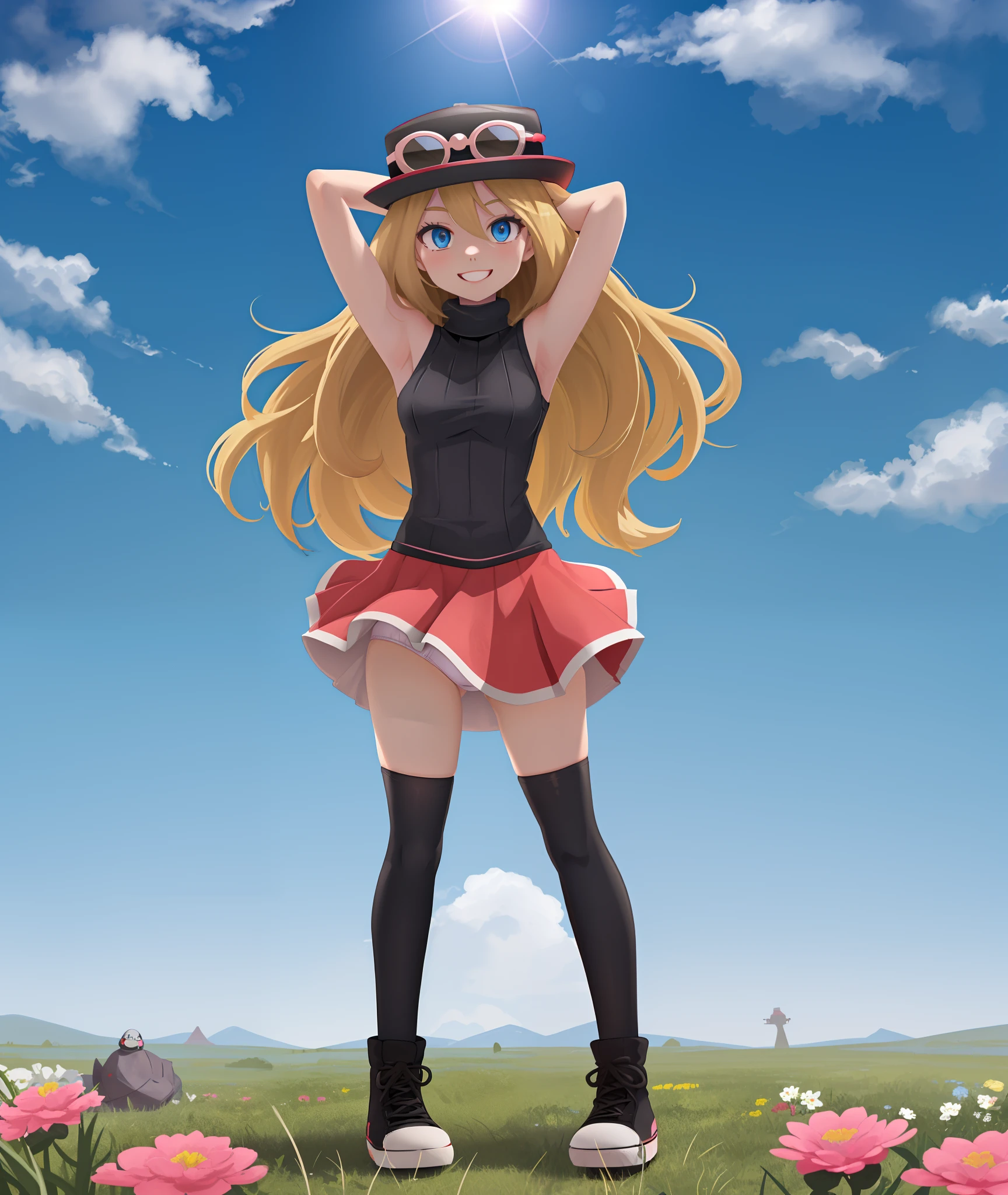 A Girl In A Black Top And Red Skirt Standing In A Field SeaArt AI a-girl-in-a-black-top-and-red-skirt-standing-in-a-field-seaart-ai
