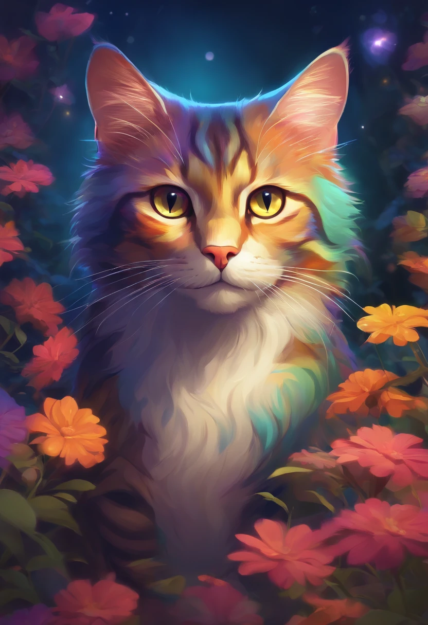 A colorful cat stares straight ahead, Multi-dimensional art style, Royal background, 16K HD wallpaper,top-quality,Ray tracing,ghibli artstyle,Anime Real Cat - Animal Concept Art