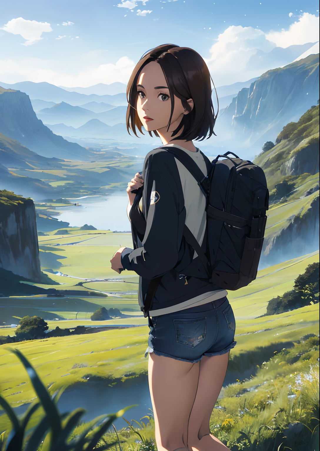 masterpiece, best quality,1girl,young girl,brown eyes,drill hair,scary _face,shiny skin,(nice leg line:1.3),thin waist,huge breasts,
BREAK
Hiking pants, long-sleeve shirt, hiking boots, hat, and hydration pack
BREAK
around crowd:1.1,depth of field,looking at viewer,sitting,from below,full body