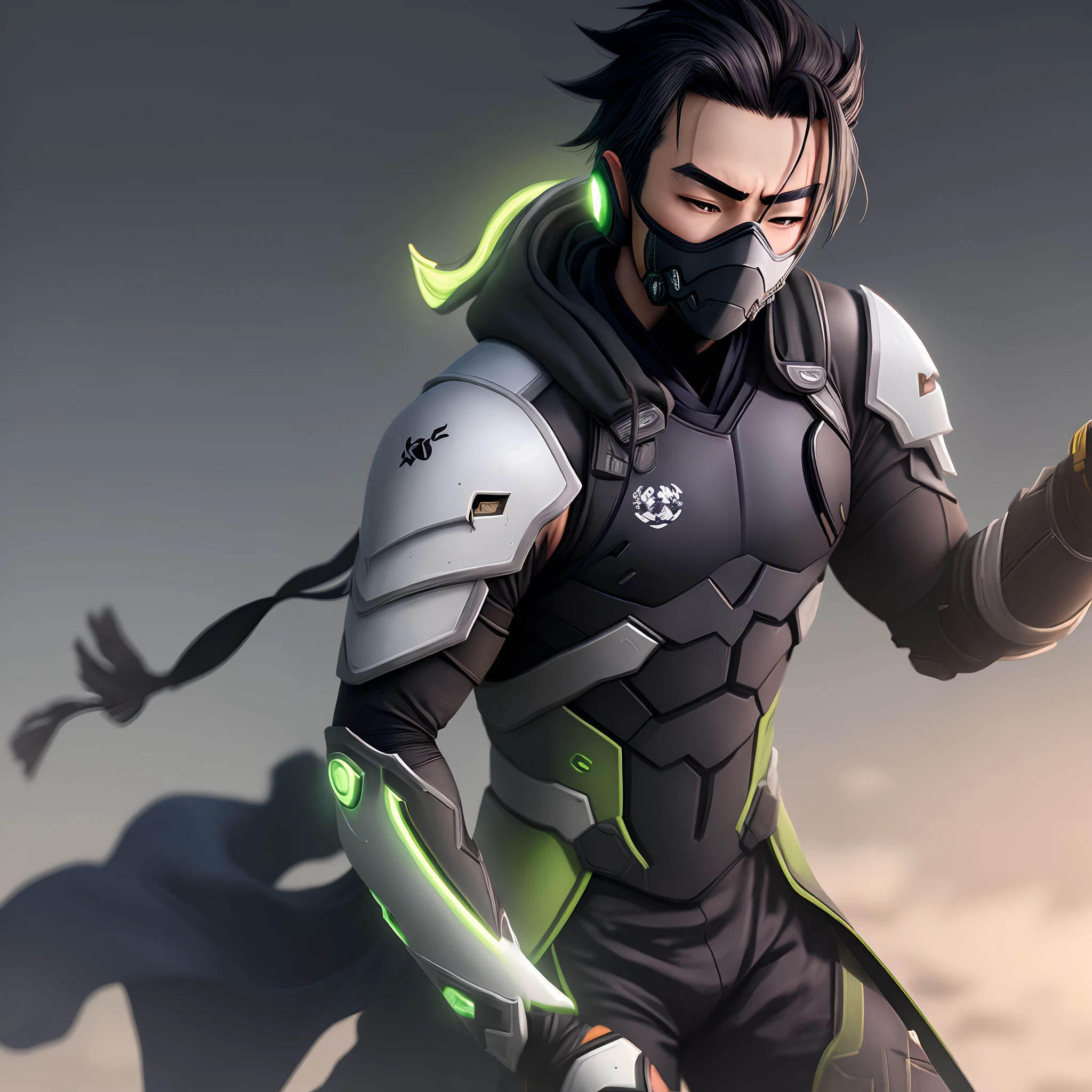 Genji Shimada Wearing All Black With A Blindfold On