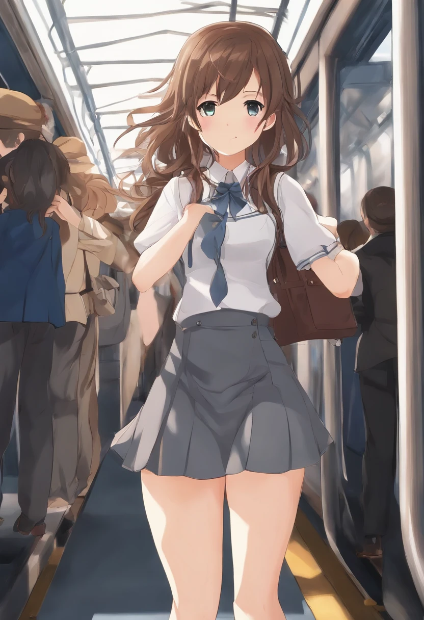 anime girl with long hair walking on a train platform, kantai collection style, railgun, konpeki no kantai, kantai collection arcade, kancolle, makoto shinkai style, anime visual of a cute girl, makoto shinkai art style, beautiful anime high school girl, anime style 4 k, official artwork, shinkai makoto