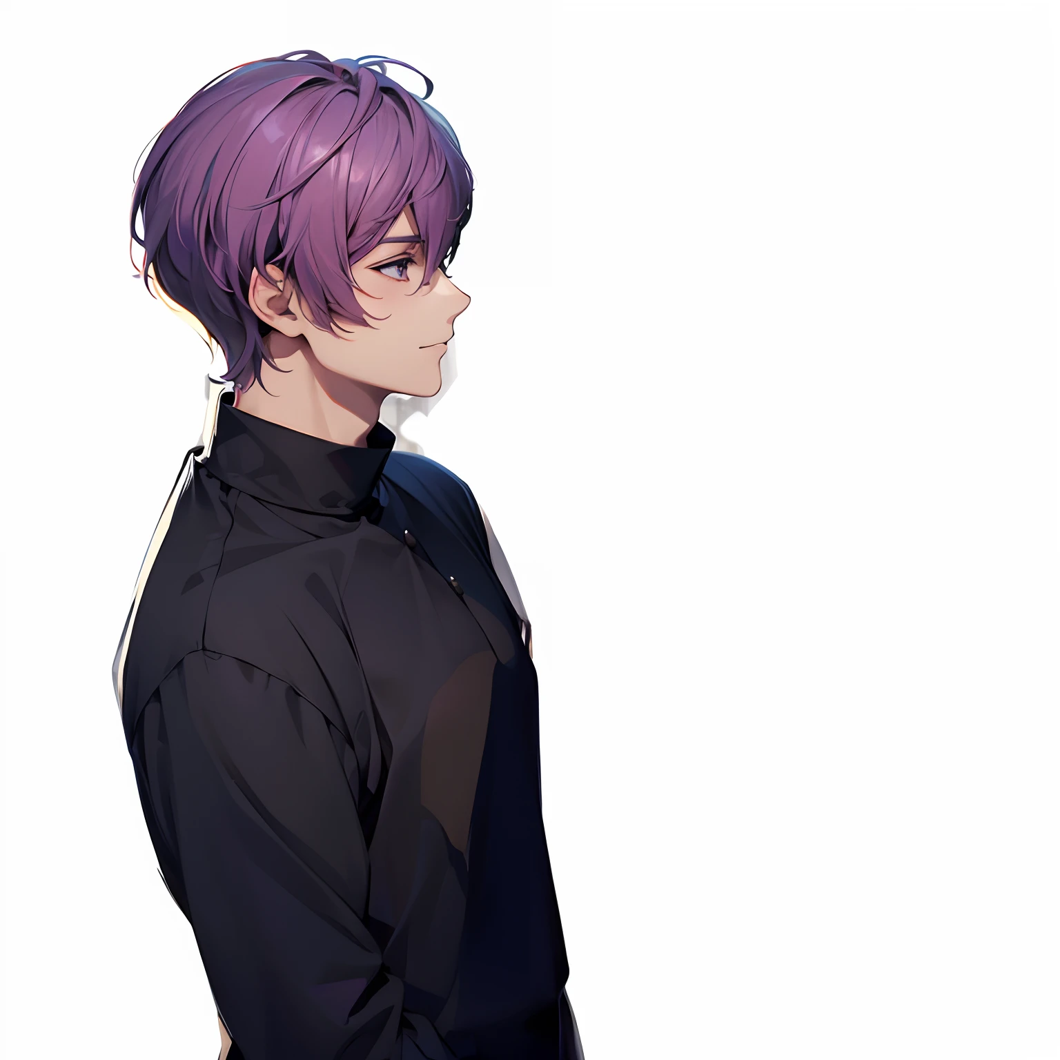 ,(delicate composition:1.5),(masutepiece), best quality face, ((ultra-detailliert)), (Ultra-definition4Kultra-fine color), (hyperdetailed body), 1 man and 1,eyecontact,Adults, Smiling, With purple-haired man with cool look,tall, finely eye, intricate detailes, tenderness,  Scenery, Add_detail:1, Add_detail:0, Add_detail:0.5、Stylish、Clearly contoured