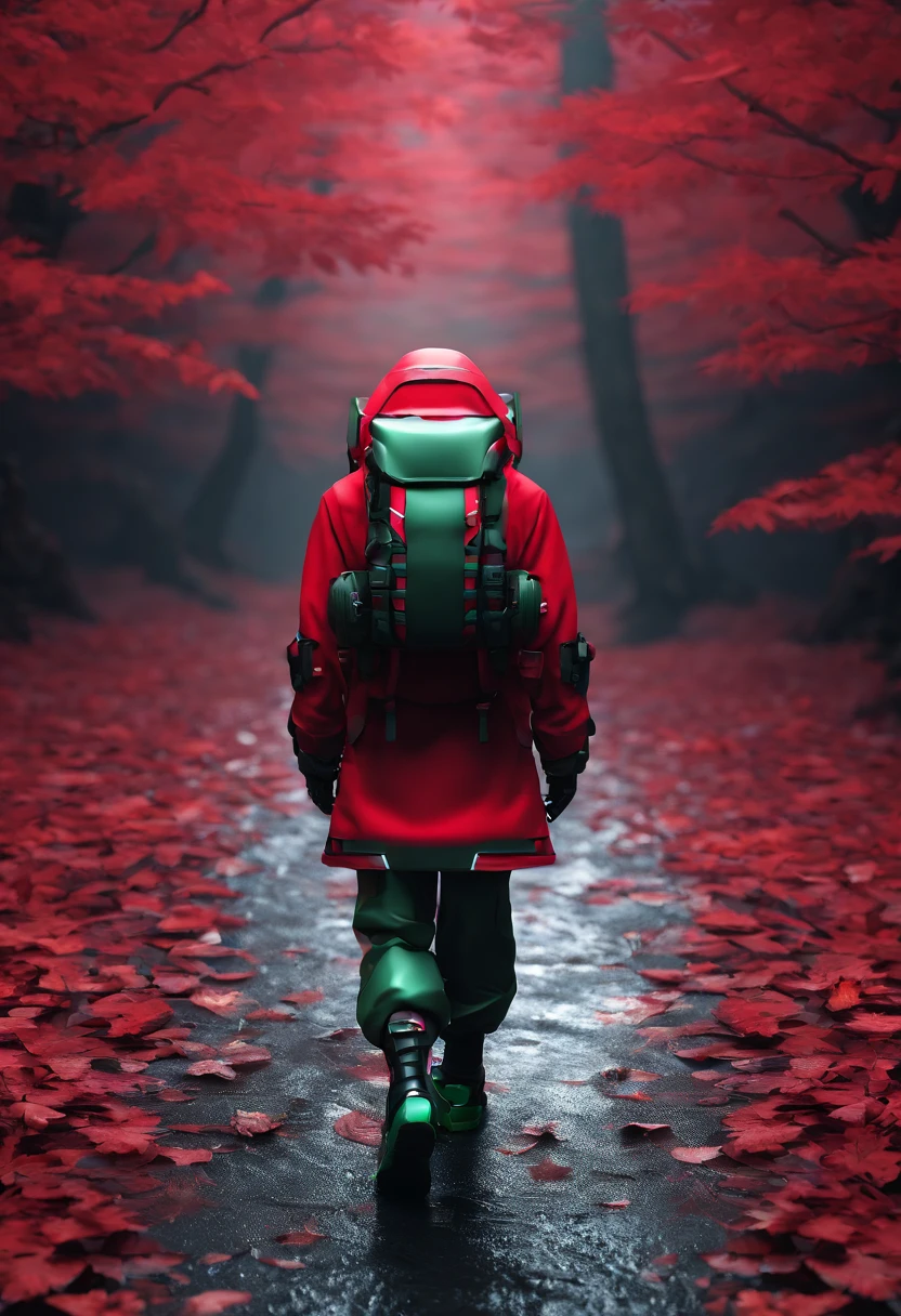 3D rendering of (An adventurous rabbit stands on the path between the autumn leaves), （Lateral face：1.37）hairy, Green bright rabbit, （Binoculars hanging from your chest：1.37）, Green fashion adventure clothing,green shorts， Wear red hiking boots on your feet,, cute ears, （Red and green berets：1.34），Red and green camping hats, (Carry a green backpack with you), (trowels), (camping equipment, )Related to many adventurous tools,(compass：1.37),
Curious to explore expressions, Cartoon, 4D, Fox,
Background: Autumn Leaf Forest Trail Red Forest, autumn forest, red illuminating fog, In a red dream, really beautiful forest, Beautiful forest, Beautiful hazy wood, Red shade spray, Breathable and beautiful trees, breath-taking beautiful trees, red fog, beautiful forests and trees, Bright but dark red, red trees,{{Masterpiece}},{{{Best quality}}},{{Ultra-detailed}}, {{{illustration}}},{{Disheveled hair}},concept art of character,Game scene graph,Clear facial features,close up photograph,Photography,postapocalyptic,Masterpiece,archviz/building rendering,Quixel Megascans Render,corona rendered,rendering by octane,v-ray,High detail,hyper qualit,high resolution,trending on artstationh,hyper photorealism,surrealism,HD,8K tilt shift,Long shot,Split Lighting,