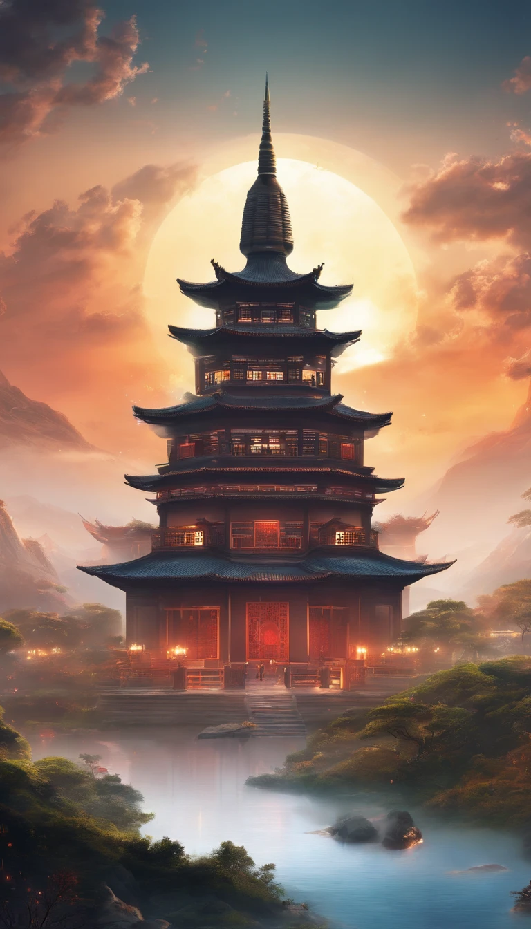 China-style,In the distance, A huge tall Buddha statue stands in space,Gaze at the earth,Standing Buddha statue,with light glowing,Glow effects,Pilgrims on the road,Hyper-realistic,Ultra photo realsisim,Real Photographics,8K,High definition,high qulity,Works of masters,super-fine,Chinese black and white ink style,(((white colors))),Decolorization,Smudge,ink,8K,super-fine,high qulity,(((OC renderer)))