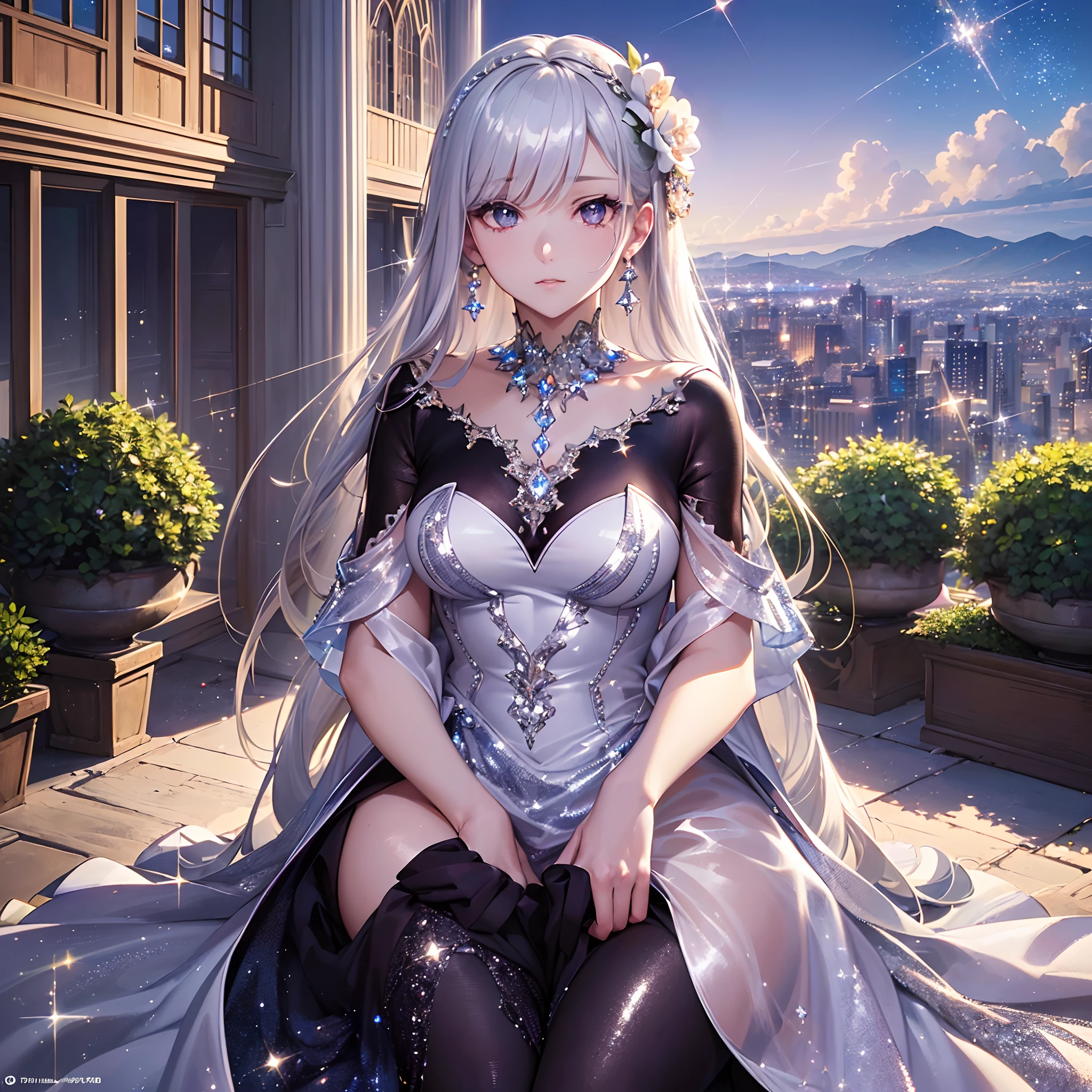 ((Finest quality)),(超A high resolution),(ultra-detailliert),(Meticulous portrayal),((Best Anime)),(Finest works of art),sharpnes,Clair, ((Dress made of sparkling crystal:1.6)),Slender eyes:1.3
