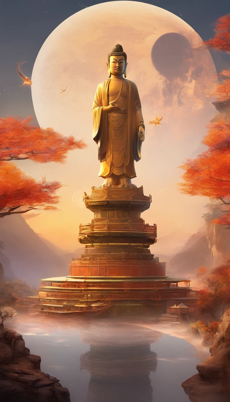 China-style,In the distance, A huge tall Buddha statue stands in space,Gaze at the earth,Standing Buddha statue,with light glowing,Glow effects,Pilgrims on the road,Hyper-realistic,Ultra photo realsisim,Real Photographics,8K,High definition,high qulity,Works of masters,super-fine,Chinese black and white ink style,(((white colors))),Decolorization,Smudge,ink,8K,super-fine,high qulity,(((OC renderer)))