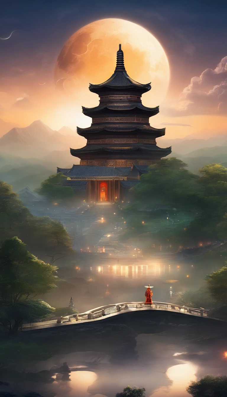 China-style,In the distance, A huge tall Buddha statue stands in space,Gaze at the earth,Standing Buddha statue,with light glowing,Glow effects,Pilgrims on the road,Hyper-realistic,Ultra photo realsisim,Real Photographics,8K,High definition,high qulity,Works of masters,super-fine,Chinese black and white ink style,(((white colors))),Decolorization,Smudge,ink,8K,super-fine,high qulity,(((OC renderer)))
