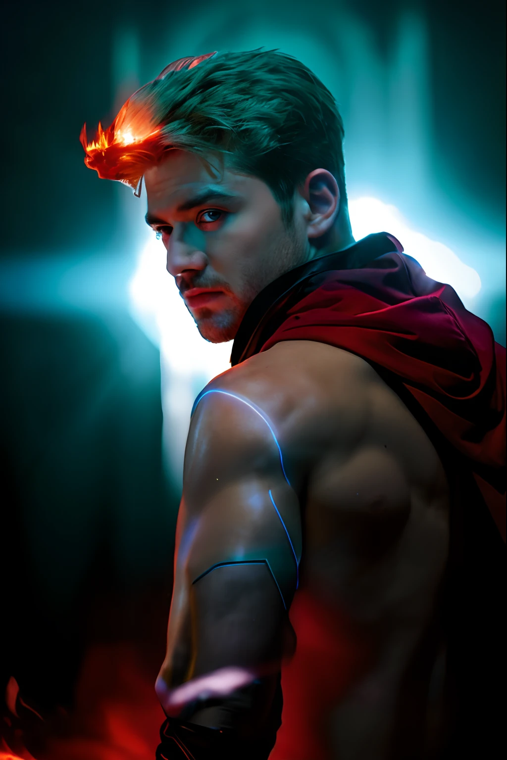 Handsome boy witb super powers, thor transformation, change background, 8k, ultra hd, hyper realistic,