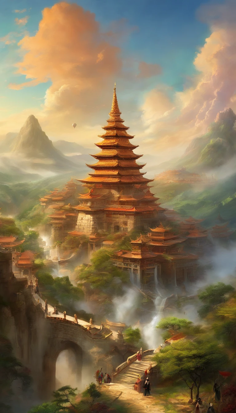 ((masutepiece)),(Best quality)),China style,In the sky, The clouds form a huge Maitreya Buddha statue,Pilgrims on the road,Hyper-realistic,Ultra photo realsisim,Real Photographics,8K,High definition,high qulity,Works of masters,super-fine,(((OC renderer)))