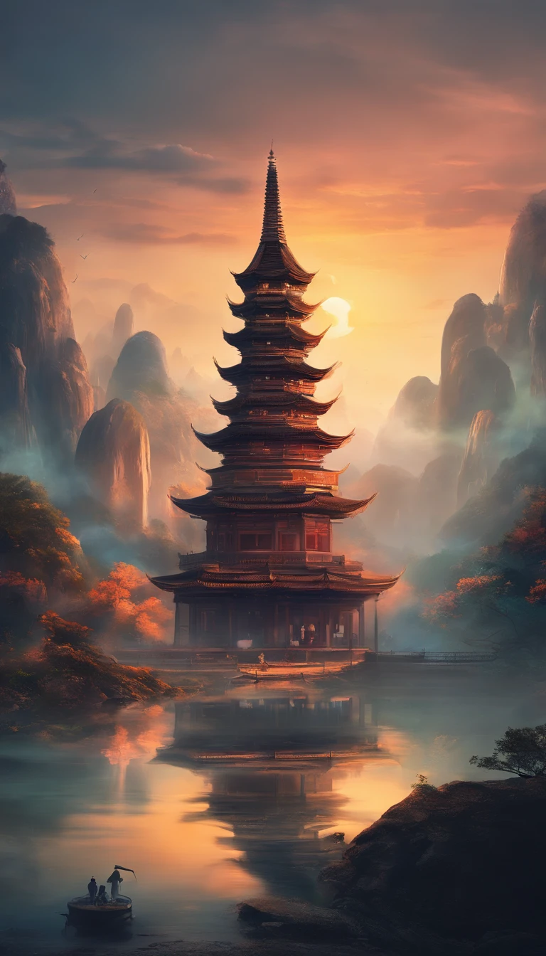 China-style,In the distance, A huge tall Buddha statue stands in space,Gaze at the earth,Standing Buddha statue,with light glowing,Glow effects,Pilgrims on the road,Hyper-realistic,Ultra photo realsisim,Real Photographics,8K,High definition,high qulity,Works of masters,super-fine,Chinese black and white ink style,(((white colors))),Decolorization,Smudge,ink,8K,super-fine,high qulity,(((OC renderer)))