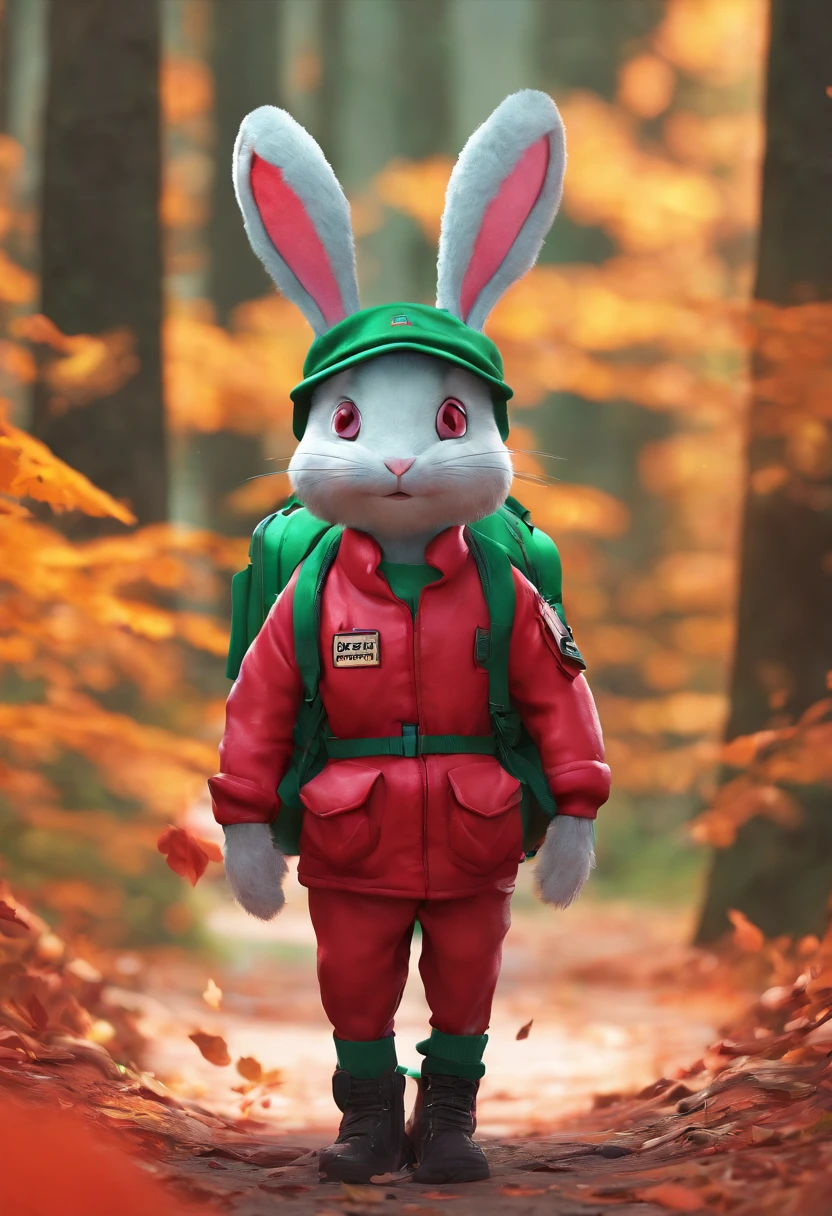 (A rabbit with binoculars stands on the path among the autumn leaves),
(Binoculars hanging from the chest:1.37),peludo, Grandes olhos verdes brilhantes,, O coelho usa uma roupa de aventura verde elegante,green shorts, Wear red hiking boots on your feet, orelhas fofas, (Green Camping Hat, Carry a green backpack with you, Trowels, Equipamento de campismo, compass,)
(Curious to explore expressions:1.37), Exagerado,Cartoon, 4D, raposa,no centro,Three-point system
Add a little background: Trilha da Floresta de Folhas de Outono Floresta Vermelha, floresta de outono, nevoeiro iluminador vermelho, Em um sonho vermelho, floresta muito bonita, Floresta bonita, Madeira nebulosa bonita, Spray de sombra vermelha, Breathable and beautiful trees, breath-taking beautiful trees, nevoeiro vermelho, beautiful forests and trees, Vermelho claro, mas escuro, red trees, a 3D render
{{master part}}, {{{best quality}}}, {{ultra-detalhado}}, {{{illustration}}},arte conceitual do personagem,Game scene graphic,clear facial features,close up fotografia,fotografia,post apocalyptic,master part,Archviz/building rendering,renderizado,corona renderizado,rendering by octane,Raio V,High detail,hiper qualidade,high resolution,trending on artstationh,hiper fotorrealismo,Surrealismo,K HD |,8K Tilt Shift,A Long Shot,split lighting,