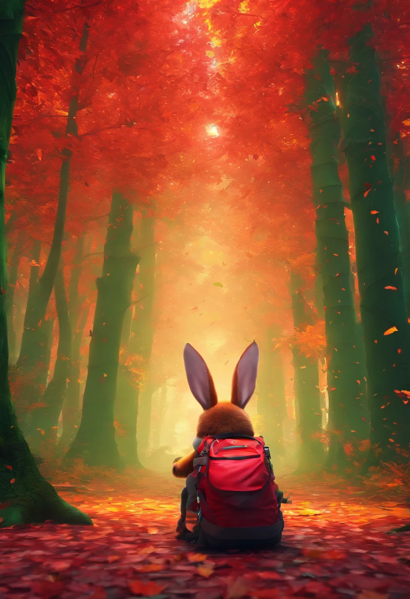 3D rendering of (A rabbit with glasses and a hat stands on the path between the autumn leaves), hairy, Green bright rabbit, （Binoculars hanging from your chest：1.37）, Green fashion adventure clothing,green shorts， Wear red hiking boots on your feet,, cute ears, （Red and green berets：1.34），Red and green camping hats, (Carry a green backpack with you), (trowels), (camping equipment, )Related to many adventurous tools,(compass：1.37),
Curious to explore expressions, Cartoon, 4D, Fox,
Background: Autumn Leaf Forest Trail Red Forest, autumn forest, red illuminating fog, In a red dream, really beautiful forest, Beautiful forest, Beautiful hazy wood, Red shade spray, Breathable and beautiful trees, breath-taking beautiful trees, red fog, beautiful forests and trees, Bright but dark red, red trees,{{Masterpiece}},{{{Best quality}}},{{Ultra-detailed}}, {{{illustration}}},{{Disheveled hair}},concept art of character,Game scene graph,Clear facial features,close up photograph,Photography,postapocalyptic,Masterpiece,archviz/building rendering,Quixel Megascans Render,corona rendered,rendering by octane,v-ray,High detail,hyper qualit,high resolution,trending on artstationh,hyper photorealism,surrealism,HD,8K tilt shift,Long shot,Split Lighting,