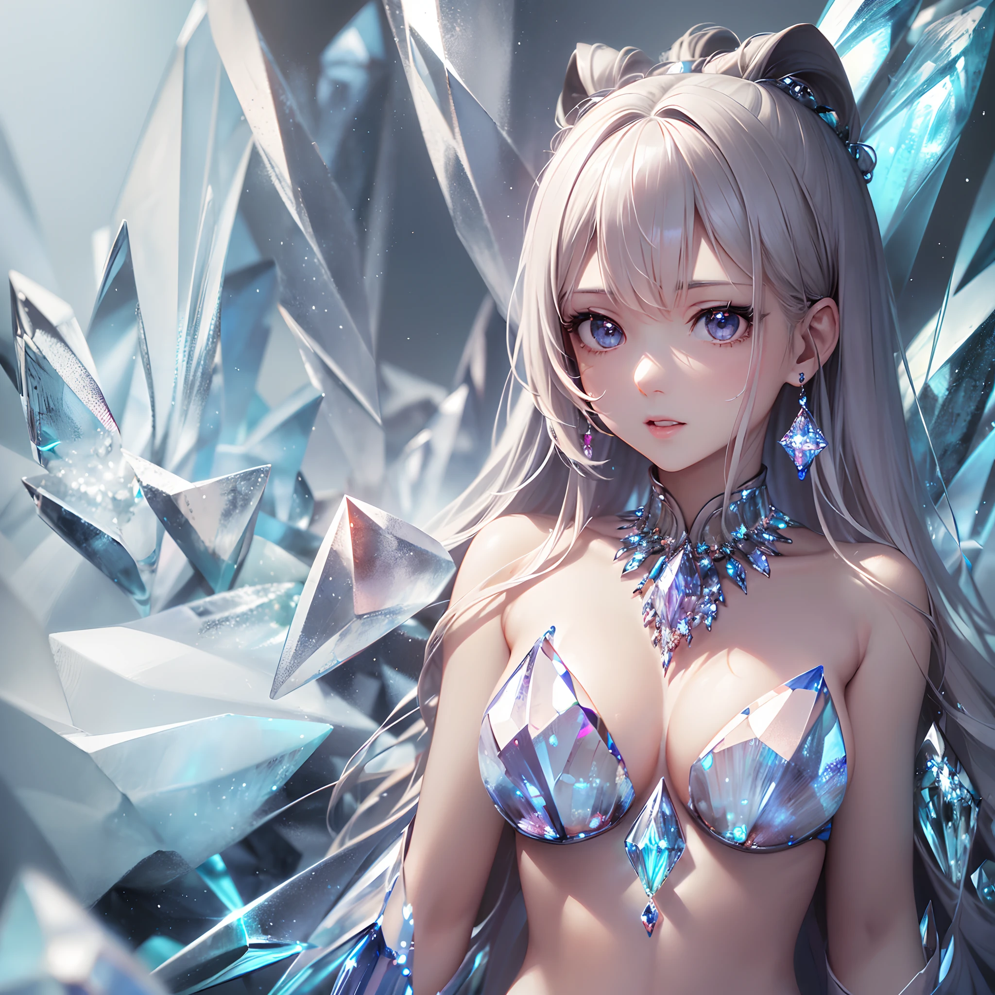 ((Finest quality)),(超A high resolution),(ultra-detailliert),(Meticulous portrayal),((Best Anime)),(Finest works of art),sharpnes,Clair, ((Her body is made of crystal):1.6),Crystal clear body