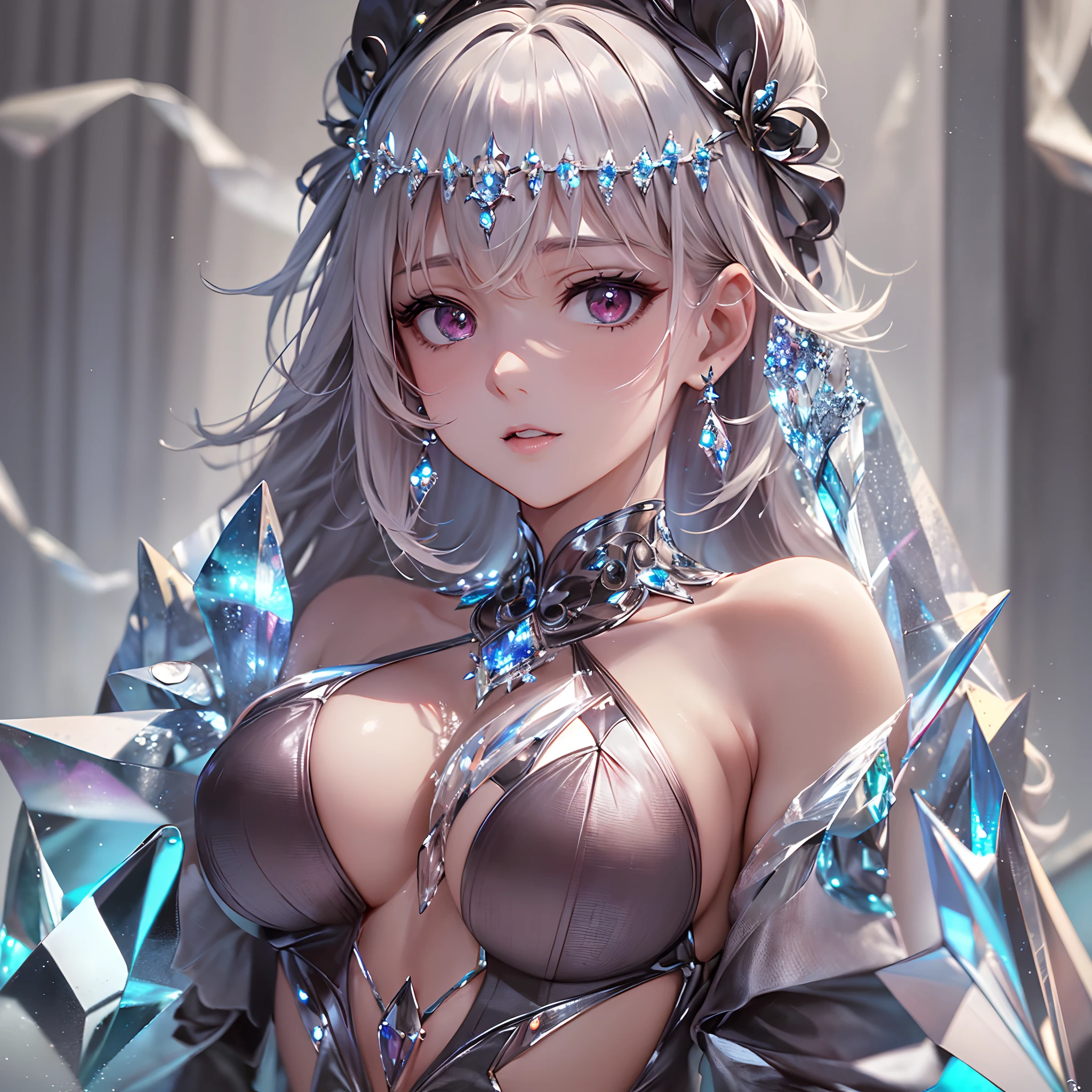 ((Finest quality)),(超A high resolution),(ultra-detailliert),(Meticulous portrayal),((Best Anime)),(Finest works of art),sharpnes,Clair, ((Her body dresses made of crystal:1.6)),Crystal clear body