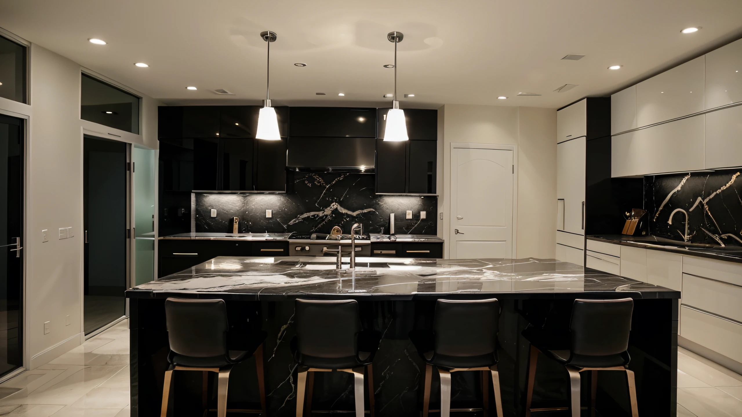 Modern kitchen with black marble counter, Make the counter stand out