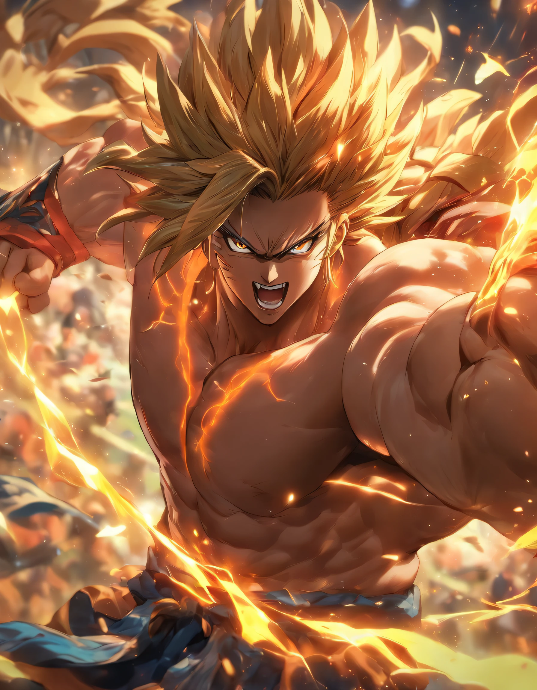 sett, Hard punch, Muscle, , Invincible Master, Resilient Man, League of Legends, Fantastic, epicd, 。.3D, hard disk, 8K, nffsw, Anime Reality, Anime Details, Anime style, super detailed, detaileds. Final Details,holding swords,Released from the whole body.