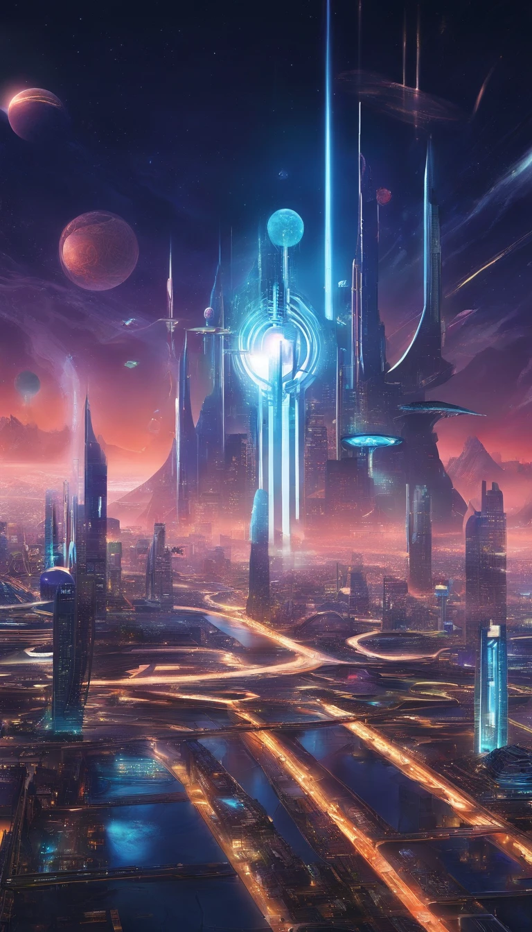futuristic city with futuristic train and futuristic buildings at night, future concept art, otherwordly futuristic city, in fantasy sci - fi city, beautiful city of the future, futuristic utopian city, concept art 8 k resolution, concept art 8k resolution, city of the future, futuristic space port, concept art 8 k, sci-fi hollywood concept art