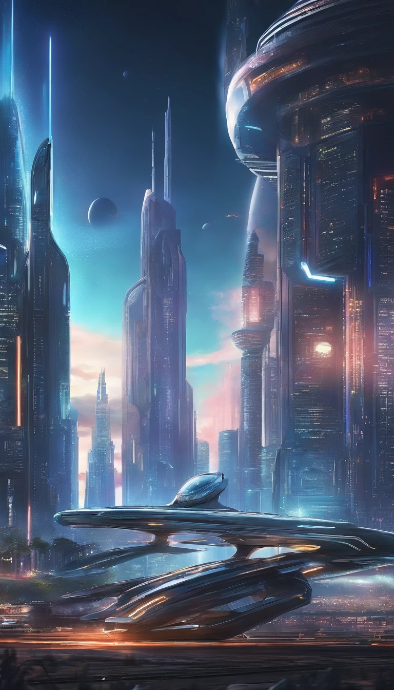 futuristic city with futuristic train and futuristic buildings at night, future concept art, otherwordly futuristic city, in fantasy sci - fi city, beautiful city of the future, futuristic utopian city, concept art 8 k resolution, concept art 8k resolution, city of the future, futuristic space port, concept art 8 k, sci-fi hollywood concept art