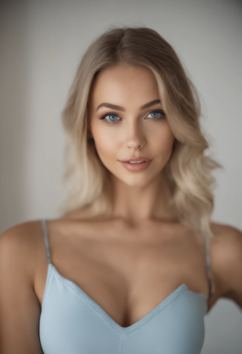 woman with matching tank top and panties, fille sexy aux yeux bleus, Portrait Sophie Mudd, Portrait de Corinna Kopf, cheveux blonds et grands yeux, selfie of a young woman, ohne Maquillage, maquillage naturel, Look directly into the camera, Visage avec Artgram, dezentes Maquillage, Superbe photo du corps entier, dans la chambre, Gros seins, Blonde
