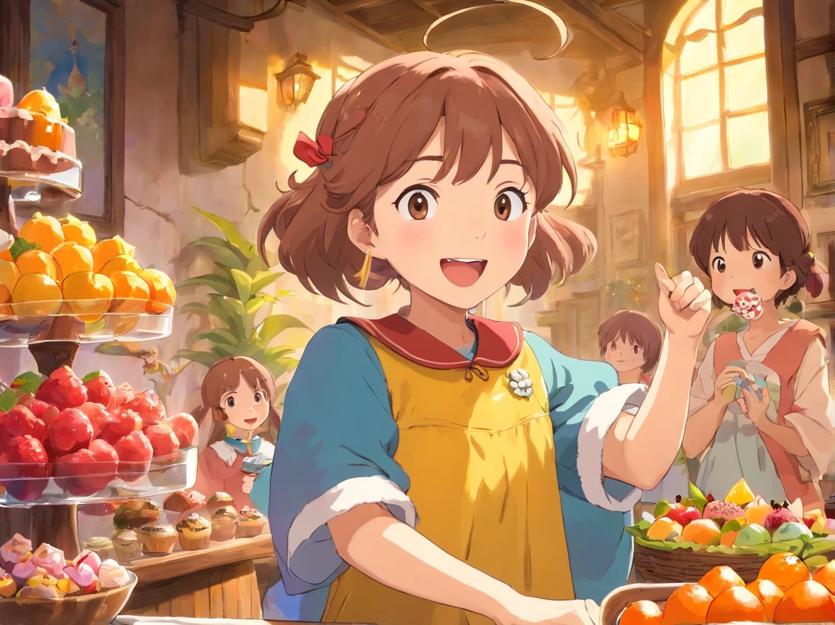 Children holding sweets and fruits,While singing cheerful songs,While following the adults out of the house。Everyone danced joyfully,Express the gratitude and joy in your heart。Adults will tell the kids,They are going to put the candy and fruit in their hands on the table,Expresses respect and gratitude to Vesta。