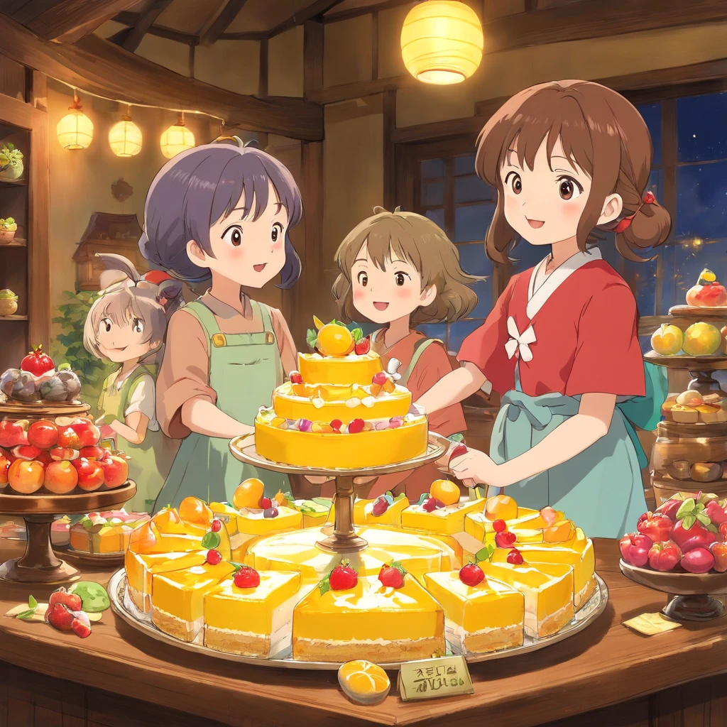 Children holding sweets and fruits，While singing cheerful songs，While following the adults out of the house。Everyone danced joyfully，Express the gratitude and joy in your heart。Adults will tell the kids，They are going to put the candy and fruit in their hands on the table，Expresses respect and gratitude to Vesta。