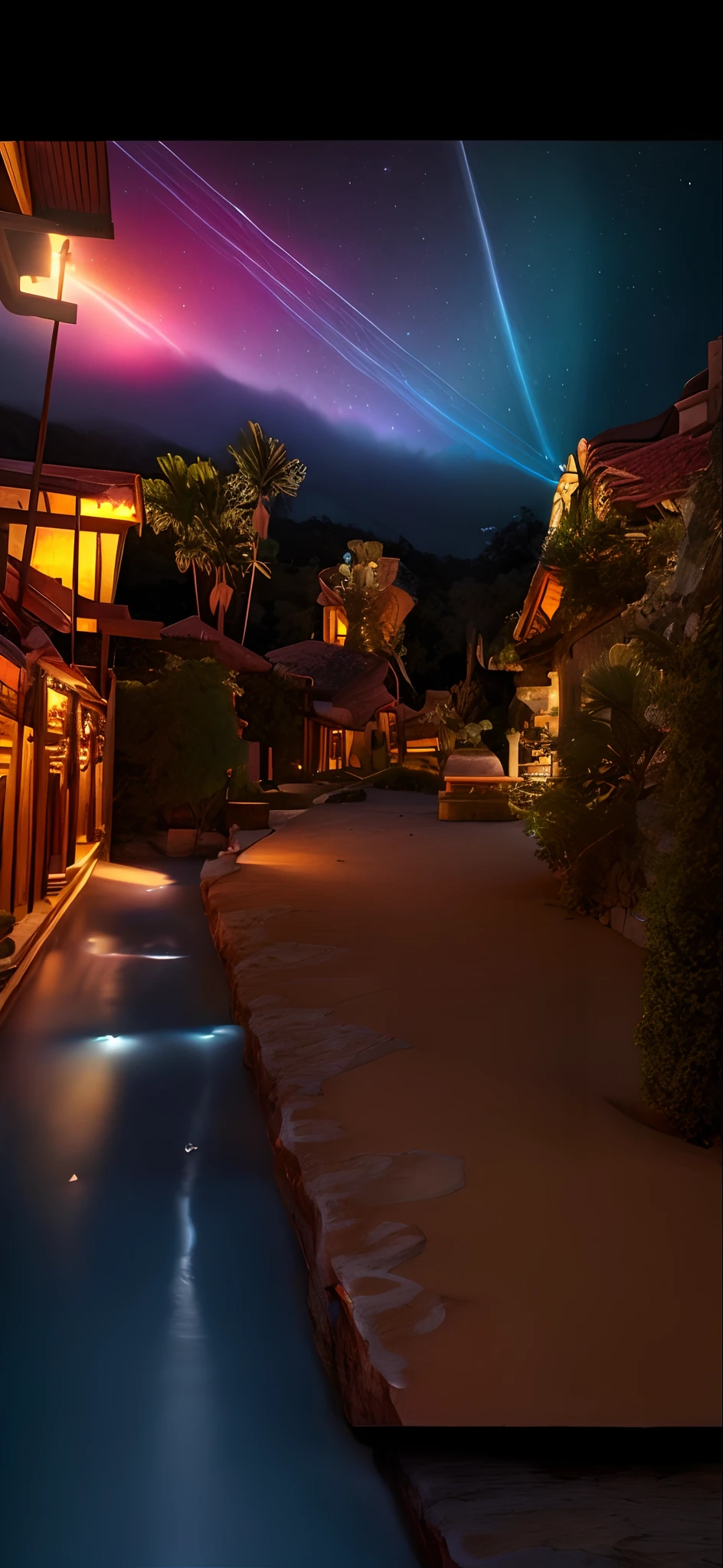 best quality, masterpiece, beautiful wild and natural fantasy landscape with glowing lights