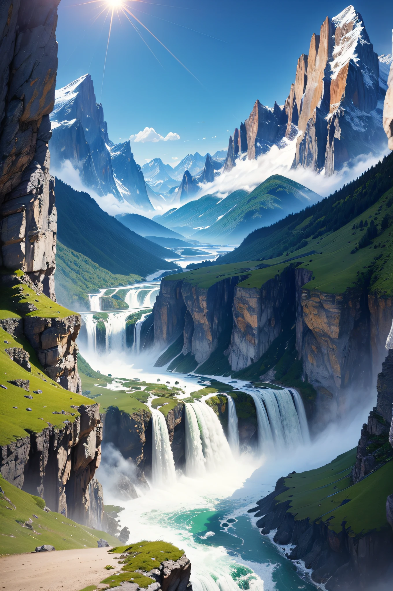 Super huge Alps, great views, great natural fantasy, huge waterfalls, high resolution, masterpieces of the highest quality