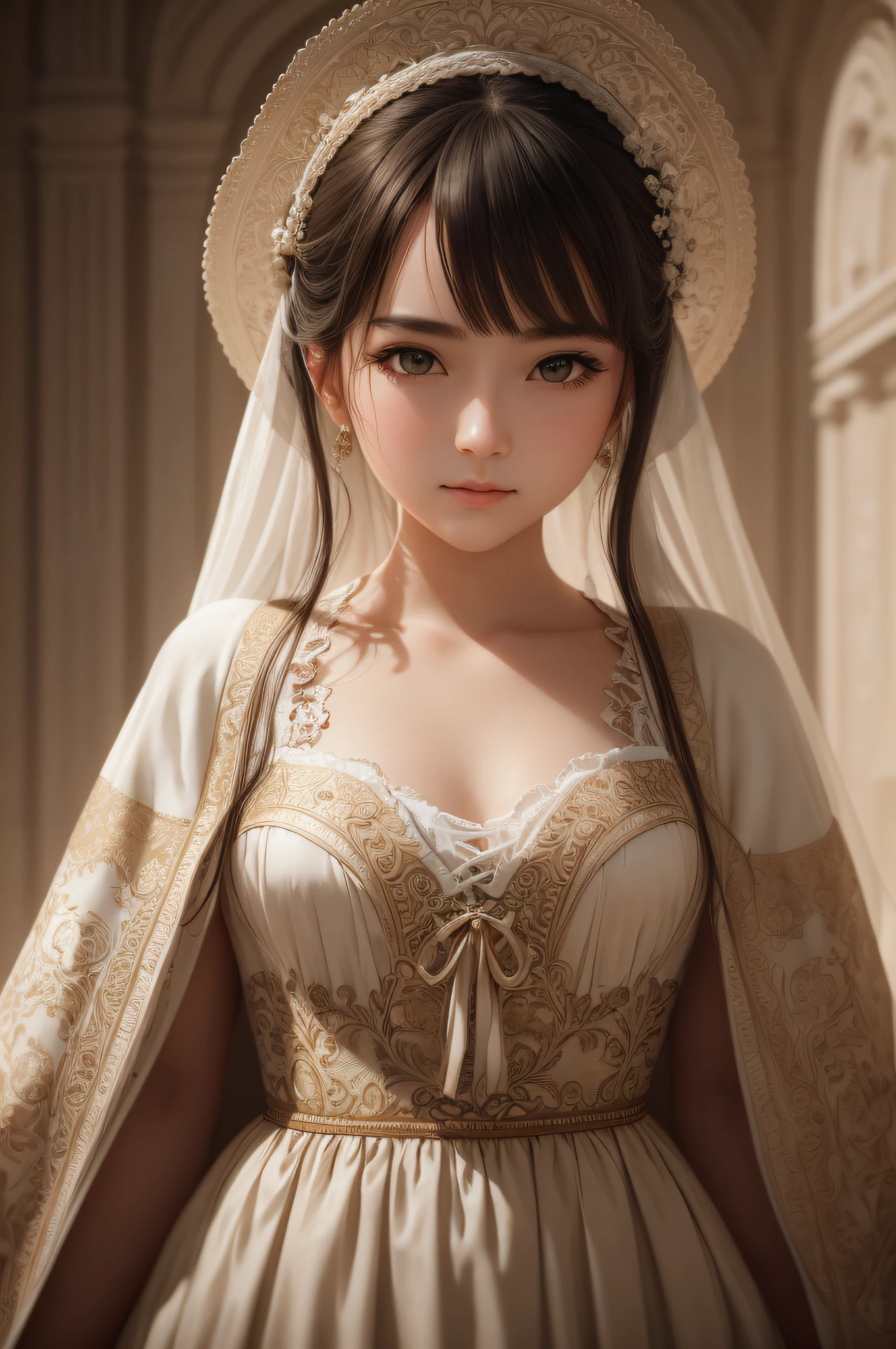 tmasterpiece,highest quality,RAW photos,Beauty in period costume,the detail,the detail, (highdetailskin:1.2),8k ultra high definition,Slr,Soft light,high qulity,filmgrain,富士XT3,Luxurious,3d depth,Complex design,delicate patterned,the lora:Jz:0.9