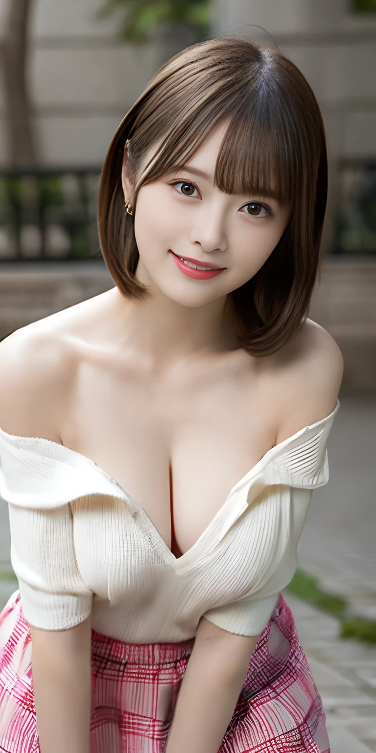 masutepiece, Best Quality, 
Ultra-detailed, finely detail, hight resolution, in 8K,
((Photorealsitic:1.4, Raw photography, 超A high resolution,Top image quality: 1.4)),
Wallpaper, 
((Perfect whole body configuration1.5)), 
Beautiful detailed eyes, Natural Color Lip,
((a serene smile:1.5)),
((Random and cute hairstyles)), 
((off-shoulder knit:1.5)),
((Random breast sizes from large to medium、cleavage of the breast:1.2)),
((Leaning forward in open-chested clothes:1.5)),
((Wear random and cute skirts:1.5)),
((breastsout、under look eyes、Mole on the arm:0.9)),
((peer in from below)),
((Random blurry background)),
((Random and cute facial expressions)),, 
((((1 female:1.5))))
very detailed and professional lighting、
((Random and cute facial expressions:1.5))、
((thigh visible:1.5))