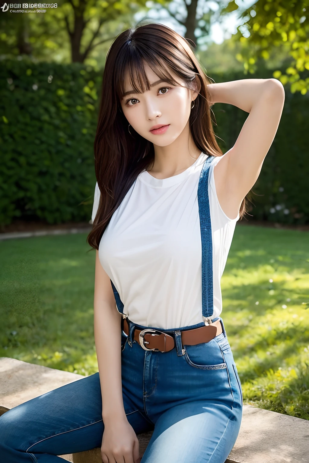 ​masterpiece、top-quality、The ultra -The high-definition、、colourfull、flat-colors、depth of fields、lens flare 1 girl、、A dark-haired、watching at viewers　　　　a belt　black suspenders　Social OL　　　ample bosom　JINS　jeans　 Face sitting
Waiting to start　 Armpit sweat　perspiring　Side of both hands　huge-breasted　Interparial