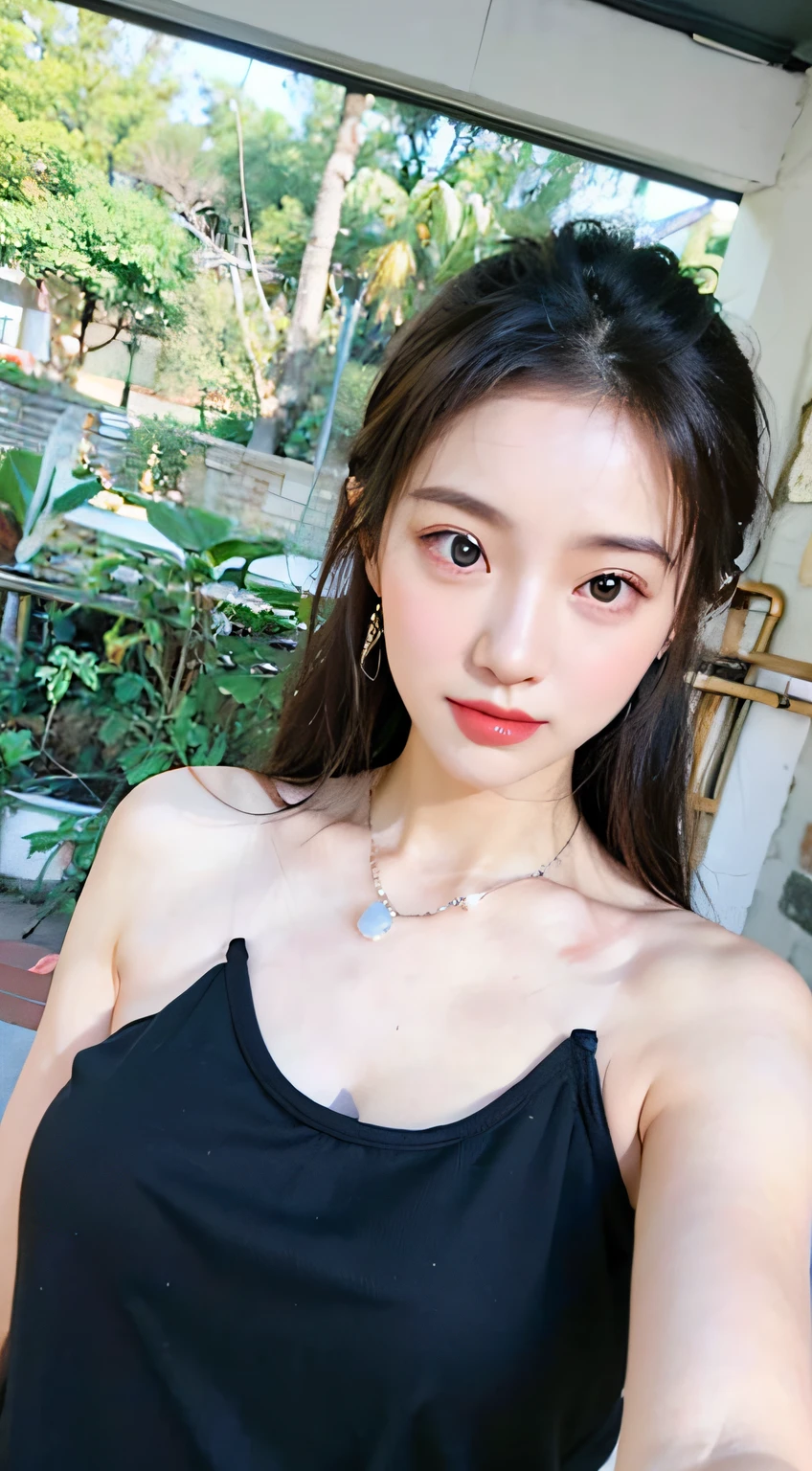 a close up of a woman in a black dress posing for a picture, dilraba dilmurat, 8k selfie photograph, gorgeous chinese models, Gorgeous young Korean woman, xintong chen, beautiful Korean women, Beautiful Asian girl, Good young girl, young and cute girl, a cute young woman, trending at cgstation, Middle metaverse