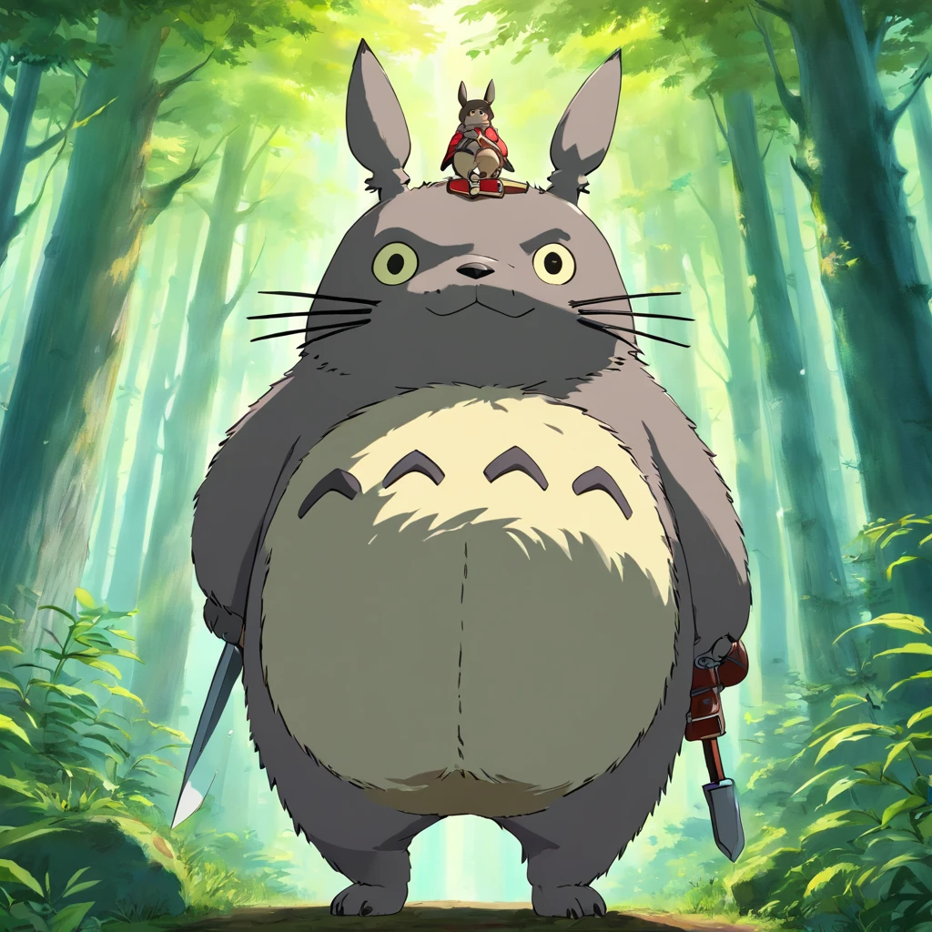 Totoro, Wearing armor , Knife in hand, ln the forest,No Man