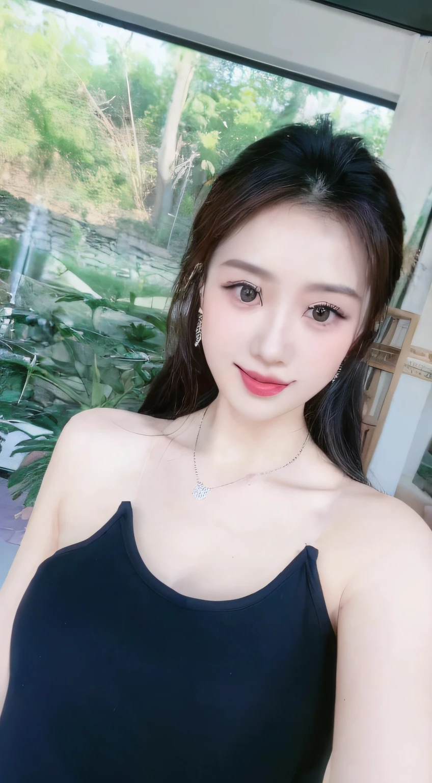 a close up of a woman in a black dress posing for a picture, dilraba dilmurat, 8k selfie photograph, gorgeous chinese models, Gorgeous young Korean woman, xintong chen, beautiful Korean women, Beautiful Asian girl, Good young girl, a cute young woman, young and cute girl, trending at cgstation, Middle metaverse