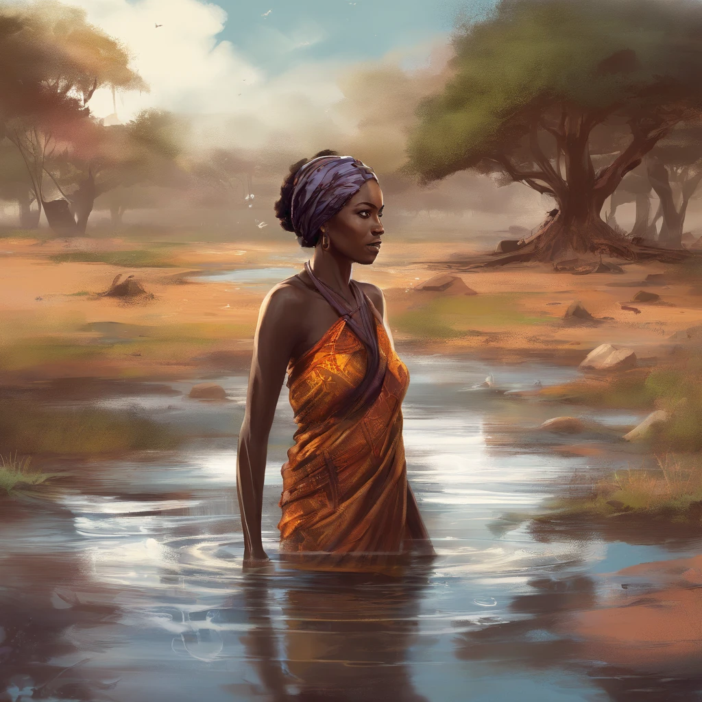 african woman bathing in the stream