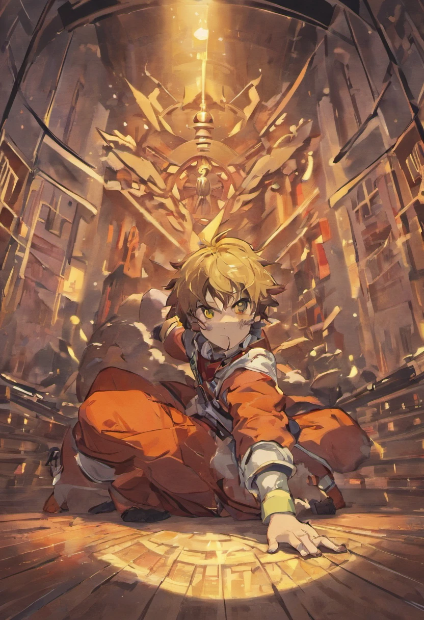 anime male furry character laying on the ground with a clock in the background, process art, guilty gear strive splash art, guilty gear art style, guilty gear art direction, guilty gear strive graphics, no more heroes concept art, chrono trigger guilty gear style, kda, cushart kenz, persona 5 art style wlop,males only