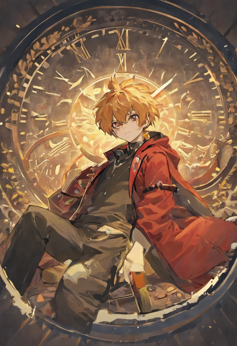 anime  male furry character laying on the ground with a clock in the background, process art, guilty gear strive splash art, guilty gear art style, guilty gear art direction, guilty gear strive graphics, no more heroes concept art, chrono trigger guilty gear style, kda, cushart kenz, persona 5 art style wlop,males only