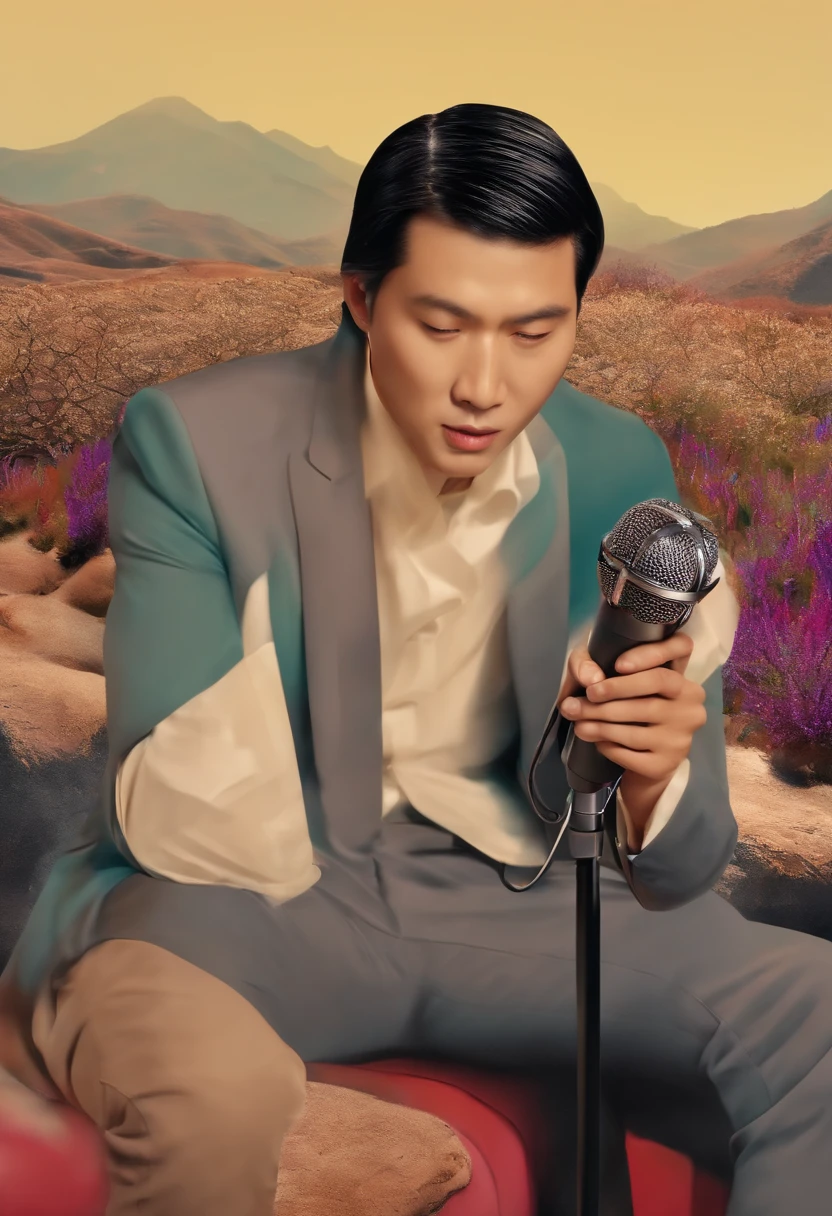 An Asian faceless man speaks on a microphone