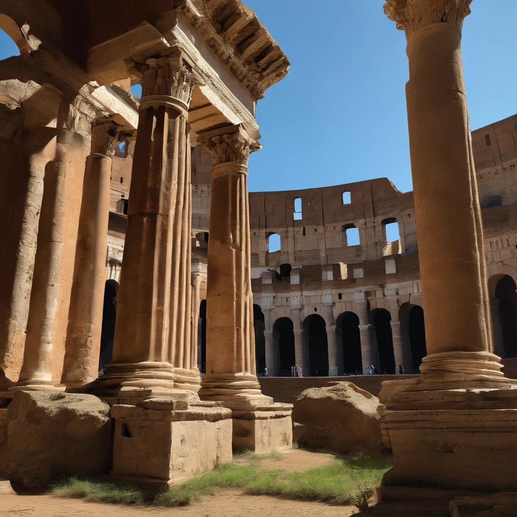 Rome historique. 1st century. Praetorians at a distance. Stoics, (((Colosseum)), Donnez-lui un ton sombre, 8k hyper realistic