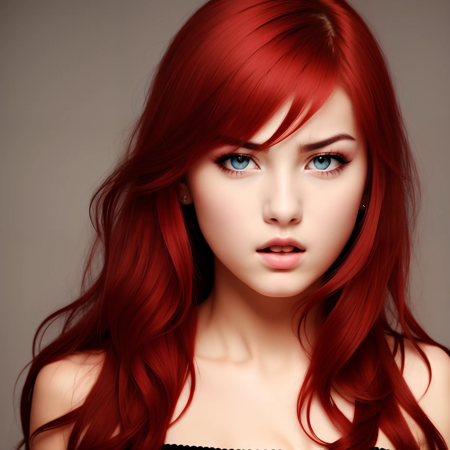 Red-haired beautiful girl angry