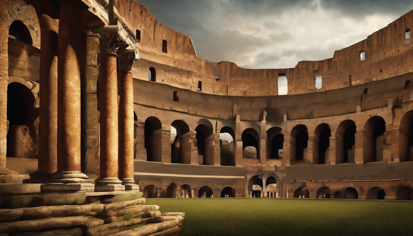 Rome historique. 1st century. Praetorians at a distance. Stoics, (((Colosseum)), Donnez-lui un ton sombre, 8k hyper realistic