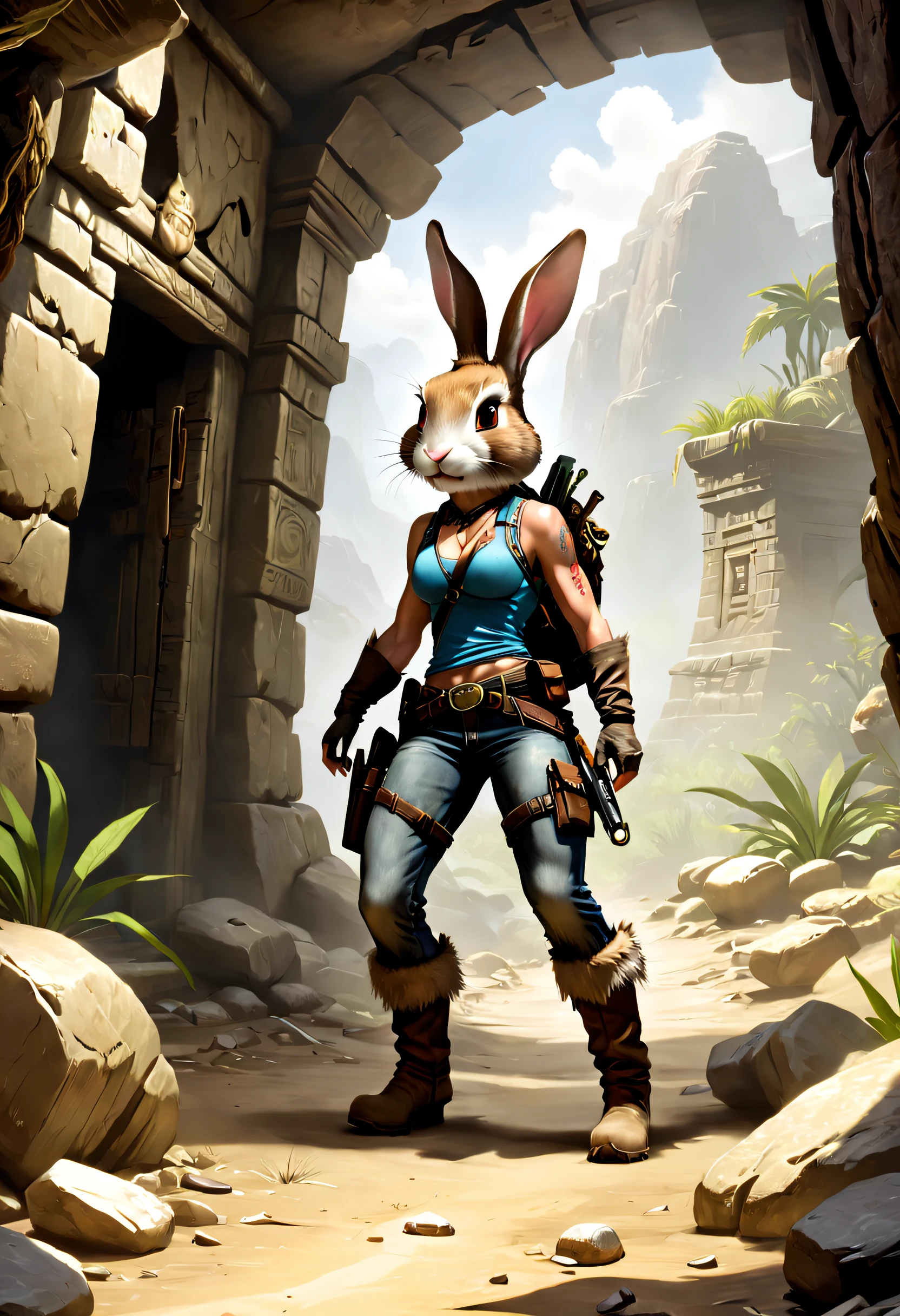A cowboy rabbit searches for treasure in Tomb Raider