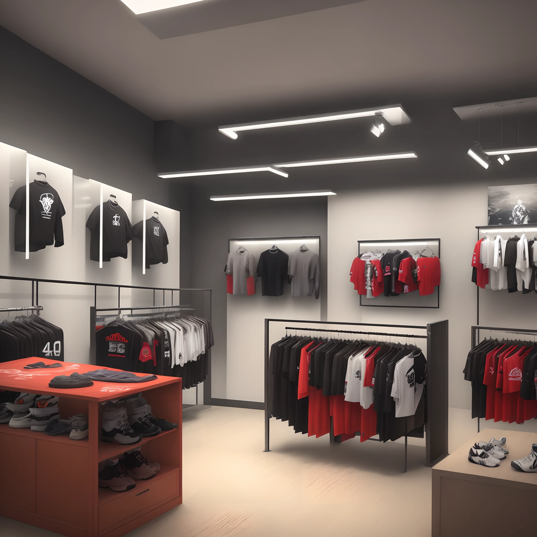 Streetwear clothing store, interior,4k, 2400x600 resolution,