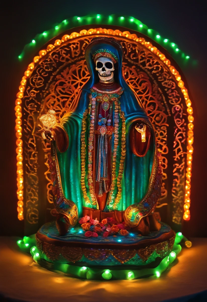 Virgin Mary, Queen of the Holy Skeleton, La Catrina, silkscreen t-shirt art, inspired by Ravi Zupa, Queen of the Dead, Eddie Mendoza, Ravi Zupa, Benjamin Mara, Chicano airbrush art, religious iconography