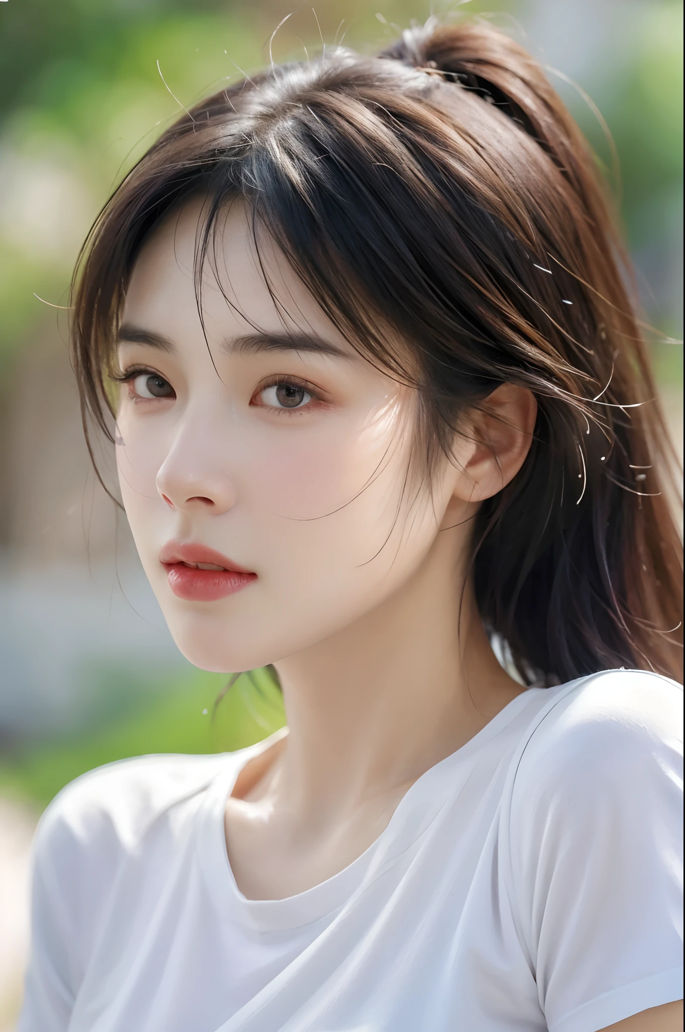 dressed, (photo realistic:1.4), (hyper realistic:1.4), (realistic:1.3),
(smoother lighting:1.05), (increase cinematic lighting quality:0.9), 32K,
1girl,20yo girl, realistic lighting, backlighting, light on face, ray trace, (brightening light:1.2), (Increase quality:1.4),
(best quality real texture skin:1.4), finely detailed eyes, finely detailed face, finely quality eyes,
(tired and sleepy and satisfied:0.0), face closeup, t-shirts,
(Increase body line mood:1.1), (Increase skin texture beauty:1.1)