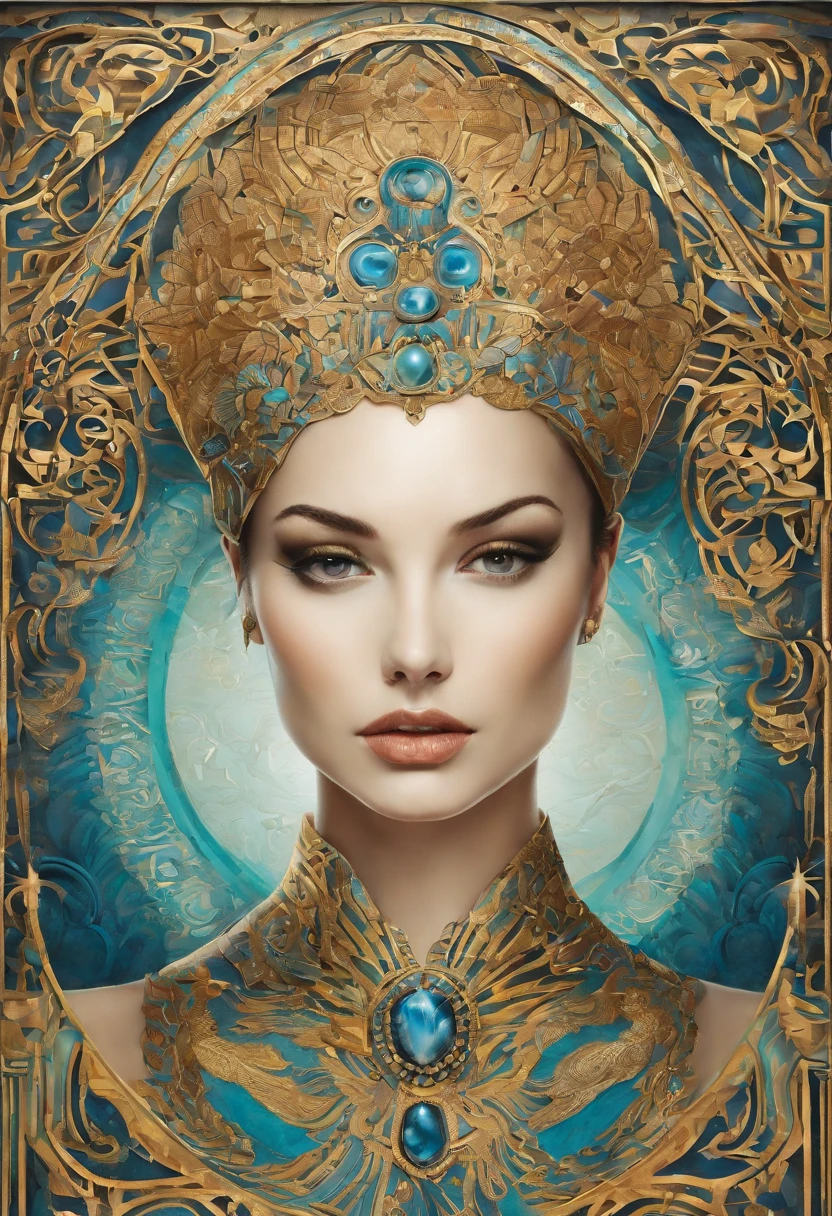 pintura do rosto de uma mulher com olhos azuis e tinta rachada, cara de porcelana rachada, Objeto feito de argila rachada, Anton Semenov, Naoto Hattori, karol bak uhd, inspirado em Karol Bak, Directed by: Karol Bak, portrait of metallic face, rosto desgastado, Face em Porcelana, retrato de fantasia fosco detalhado, inspirado em Dino Valls