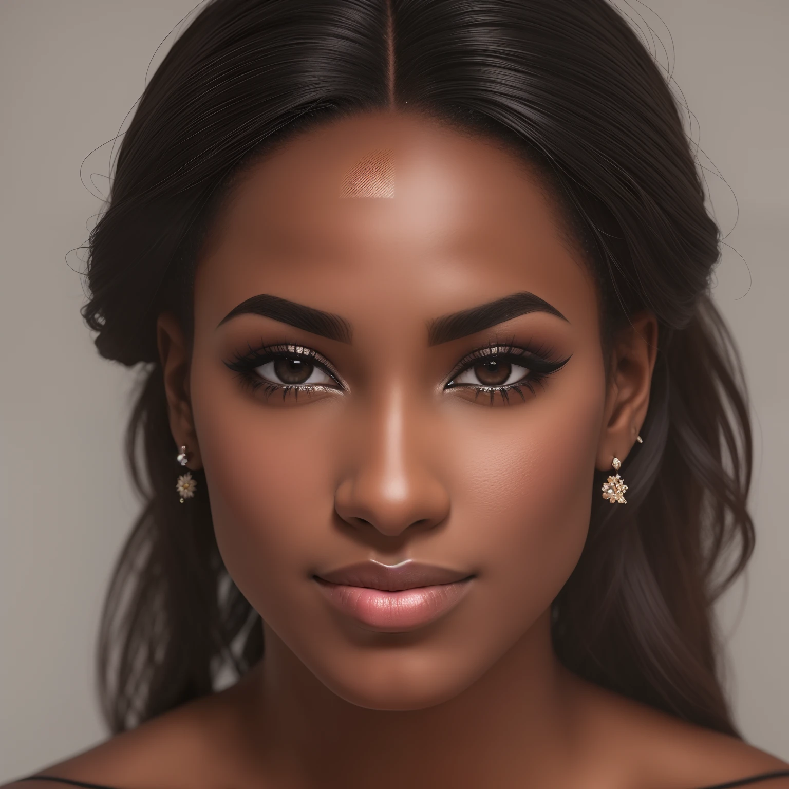 BLACK WOMAN WITH VERY LARGE EYEBROWS BEAUTIFUL REALISTIC BEAUTY WITHOUT EARRINGS