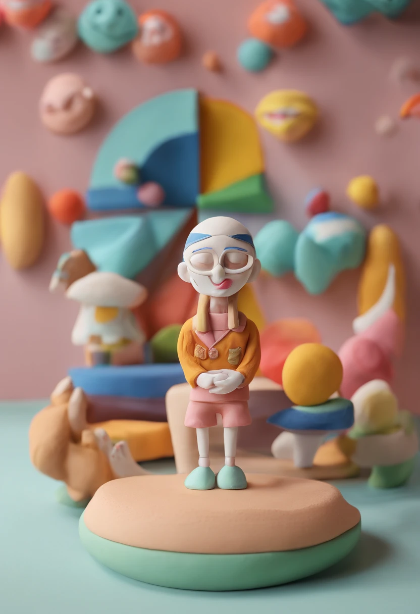 Gloria Studio, Clay material, Cartoonish design style, POP MART, Soft lighting, smooth lines, Tilt-shift lens, Detailed sci-fi illustrations, super realistic details, warm color，intergalactic，planet earth，stele，planetes，Toys，in a house