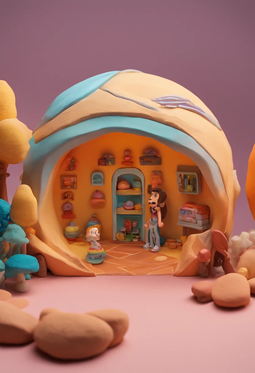 Gloria Studio, Clay material, Cartoonish design style, POP MART, Soft lighting, smooth lines, Tilt-shift lens, Detailed sci-fi illustrations, super realistic details, warm color,intergalactic,planet earth,stele,planetes,Toys,in a house