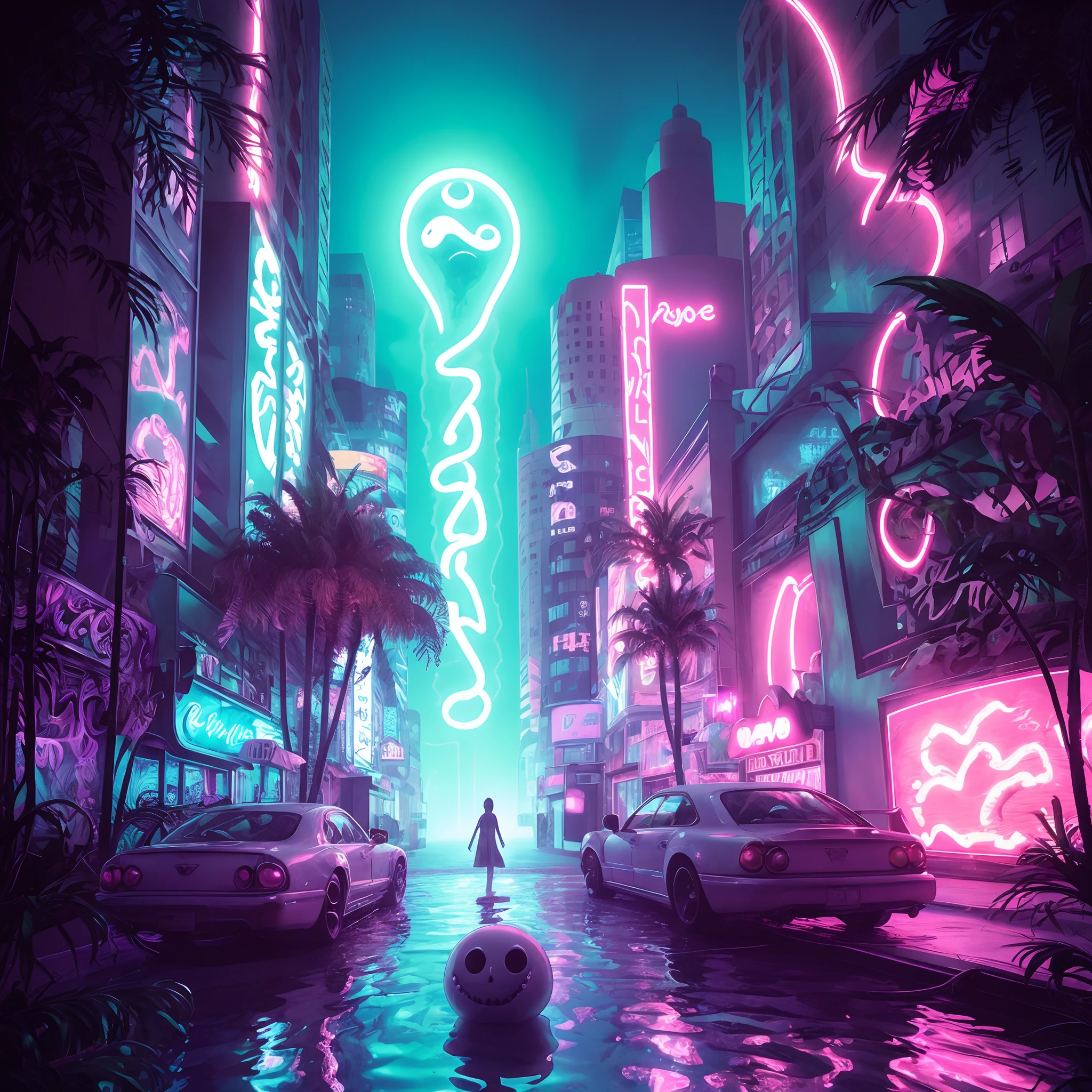 (best quality,4k,8k,highres,masterpiece:1.2),ultra-detailed,(realistic,photorealistic,photo-realistic:1.37),vaporwave horror movie,cute,portraits,retro,neon colors,hauntingly beautiful lights,bright and vibrant tones,distorted aesthetics,creepy yet adorable characters,eye-catching glitch effects,hallucinatory atmosphere,dark shadows,evocative surrealism,3D rendered dreamscapes,mind-bending visuals,futuristic scenery,unsettlingly charming creatures,blood moon rising in the background,misty and mysterious pastel clouds,psychedelic patterns and shapes,nostalgic cassette tapes and floating televisions,bizarre inanimate objects coming to life,cute little ghosts with glowing eyes,dripping neon signs spelling out strange messages,surreal creations mixing horror elements with an endearing charm,vibrant plants and flowers with an otherworldly twist,whimsical animals with twisted features,distorted reflections in a neon-lit cityscape,hauntingly beautiful yet unsettlingly serene moments,parallel universe merging horror and cuteness,unexpected twists and turns in a vivid and mesmerizing dream world,vaporwave aesthetics colliding with the eerie essence of a horror movie.