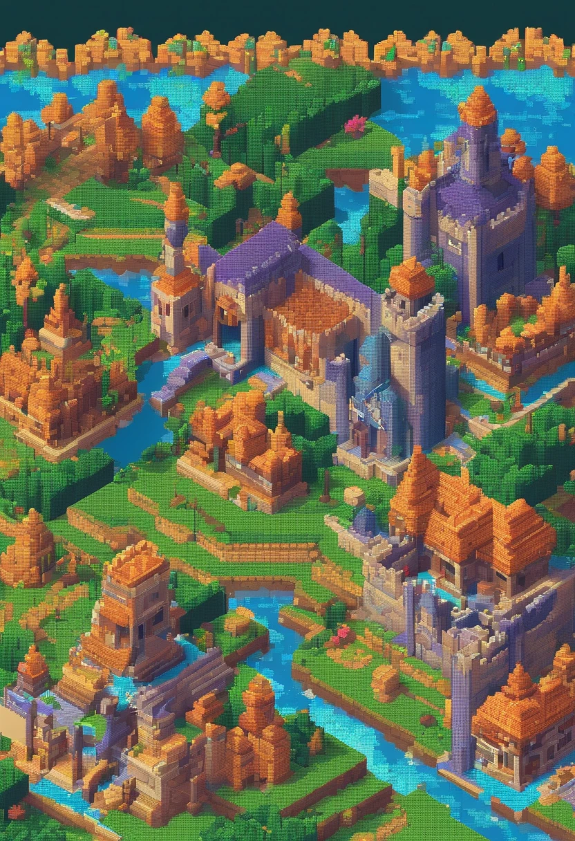 pixel art. 3D pixel art 4K wallpaper. Incredible pixel art details. Pixel art. steam wave. Detailed Unreal Engine Pixel Art, Universe, Castle, Stars